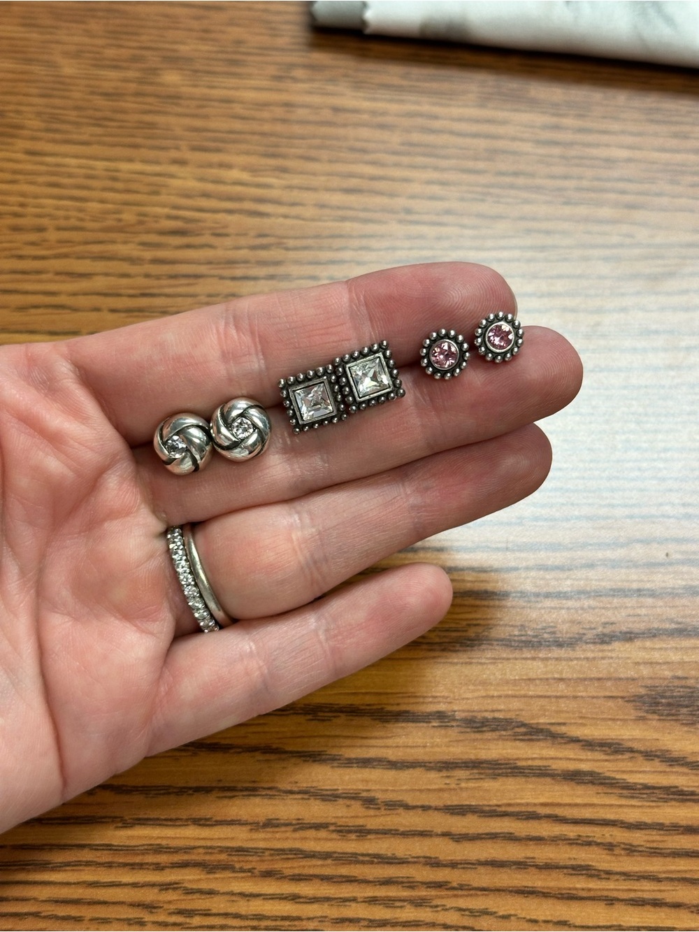 Sterling Silver Pink and Clear Stud Earring Set